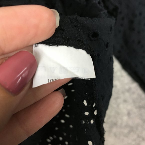 Madewell Top XS Blouse Long Sleeve Black Eyelet Ruffle Lace Career Gothic Romanc - Picture 10 of 12